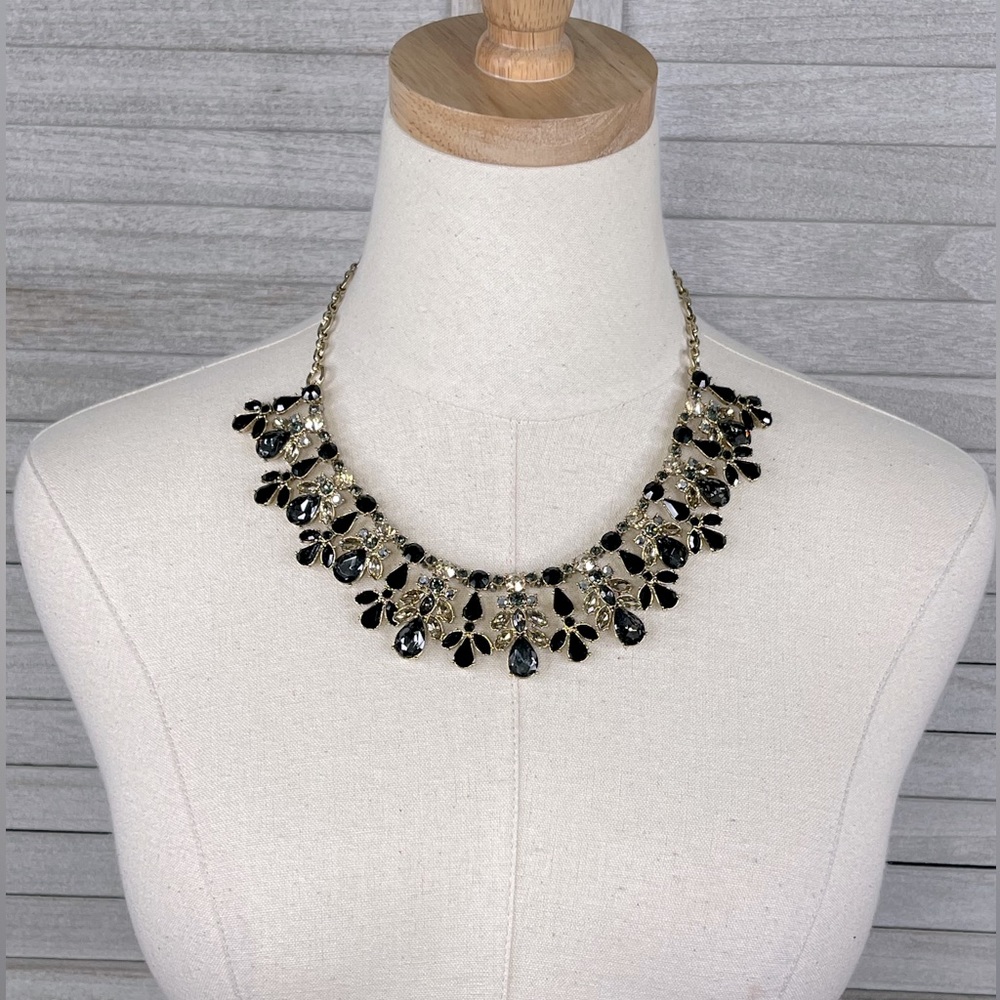 MYTHOLOGIE Statement Necklace Black, Gray, Champagne Rhinestone-OS